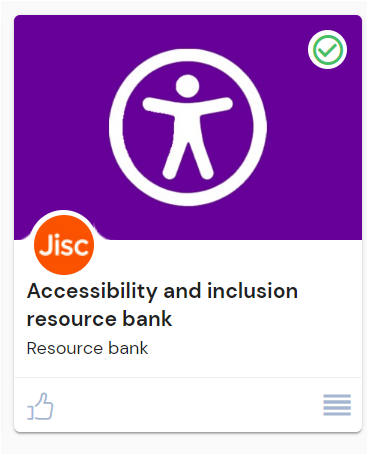 Screenshot of the accessibility and inclusion resource bank card from the discovery tool