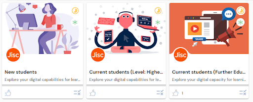 screenshot of the exploring your digital capabilities question set cards for new and current students